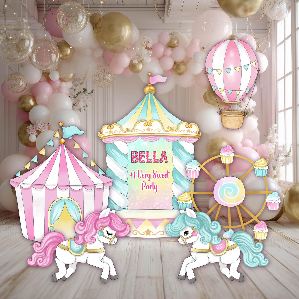 Circus Cutouts (Pink Carousel & Big Top), Carousel Party Decoration, Centerpieces, Baby Shower, Carnival Horse, 1st Birthday Decor