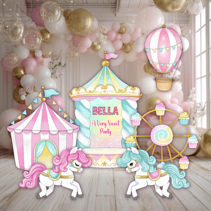 Circus Cutouts (Pink Carousel & Big Top), Carousel Party Decoration, Centerpieces, Baby Shower, Carnival Horse, 1st Birthday Decor