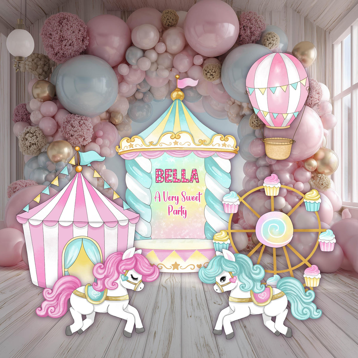 Circus Cutouts (Pink Carousel & Big Top), Carousel Party Decoration, Centerpieces, Baby Shower, Carnival Horse, 1st Birthday Decor