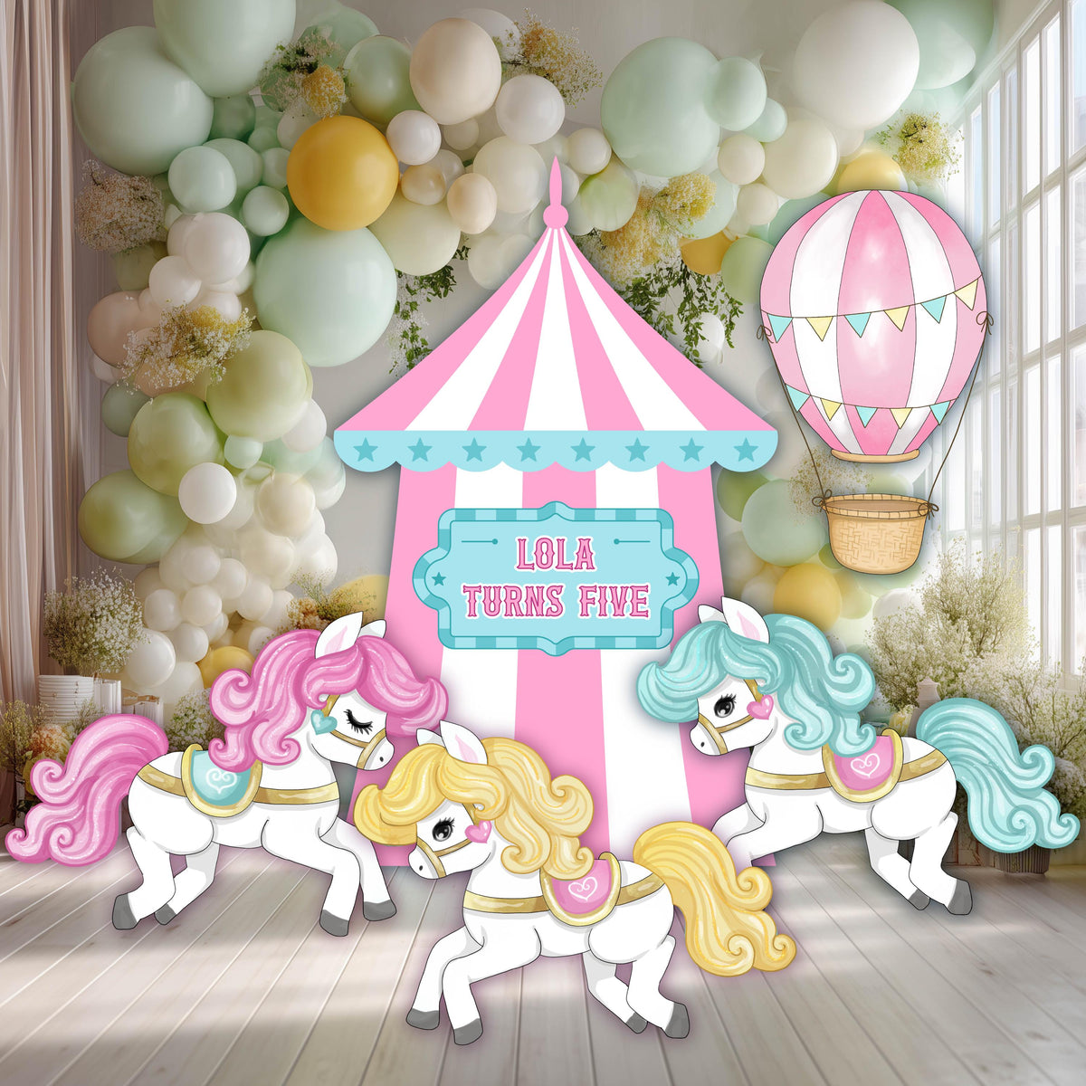 Circus Cutouts (Big Top & Carousel Horses), Carousel Party Decoration, Centerpieces, Baby Shower, Carnival Horse, 1st Birthday Decor
