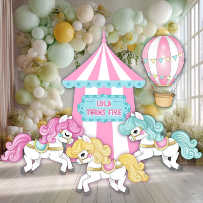 Circus Cutouts (Big Top & Carousel Horses), Carousel Party Decoration, Centerpieces, Baby Shower, Carnival Horse, 1st Birthday Decor