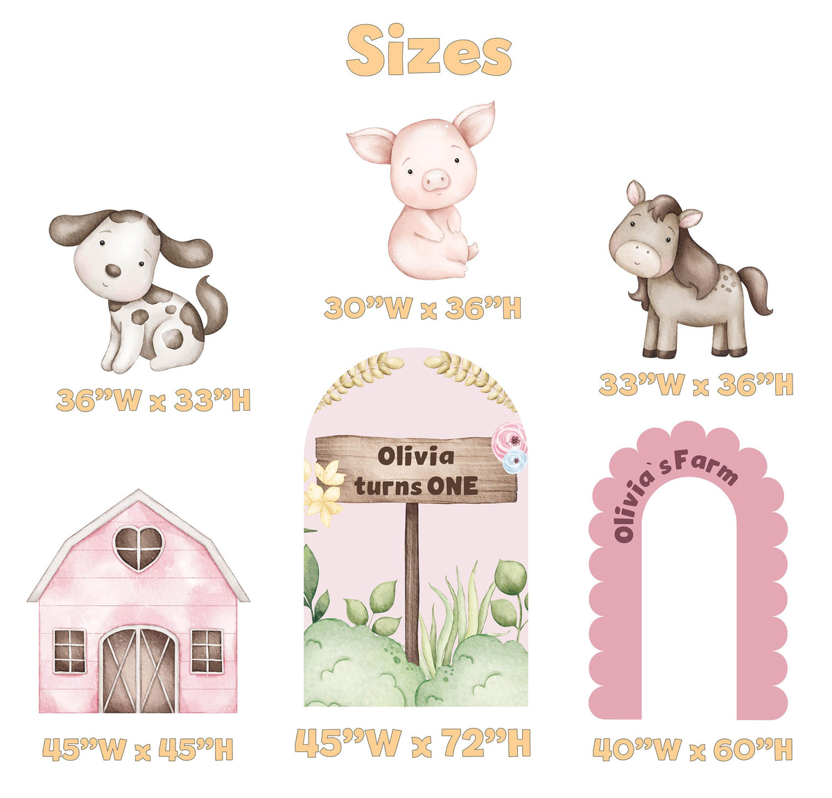 Pink Farm Animals Cutouts, Ranch Animals, Barnyard Props, Personalized Baby Shower, Centerpieces, First Birthday