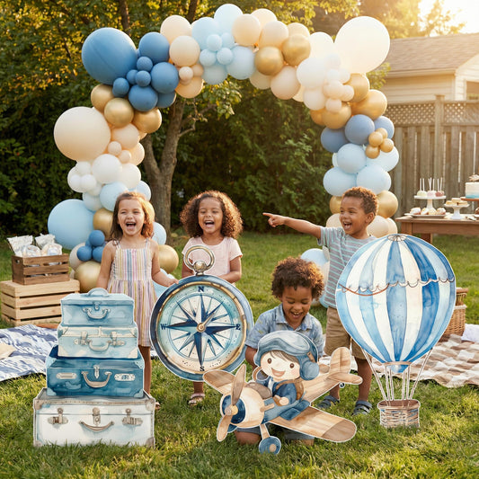 Blue Aviator Cutout — custom party decor, printed and cut to shape