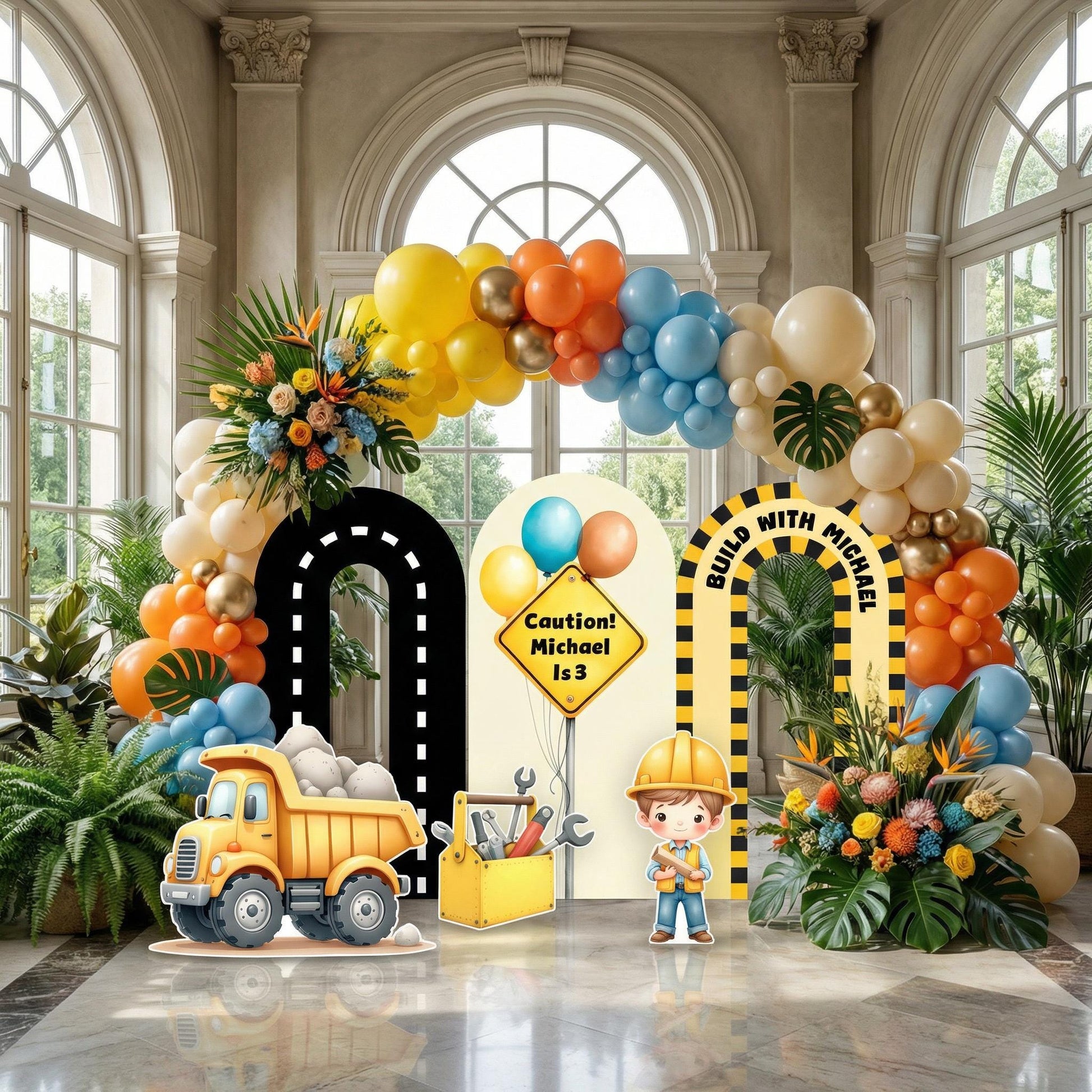 Construction Party Cutouts (Road Arch Set), Baby Shower, Vehicles Props, Boys 1st Birthday Decor, Construction Party Signs, Cars Centerpieces