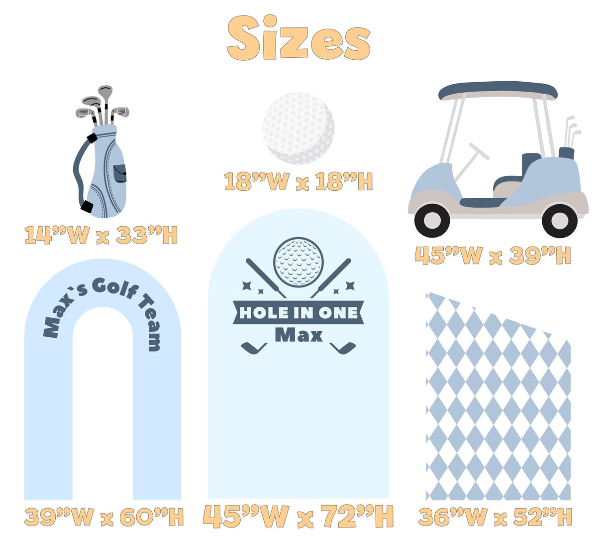 Hole in One Birthday Cutouts (Golf Team Arch), Blue Golf Party Decor, Golf Baby Shower, 1st Birthday, Props, Sign