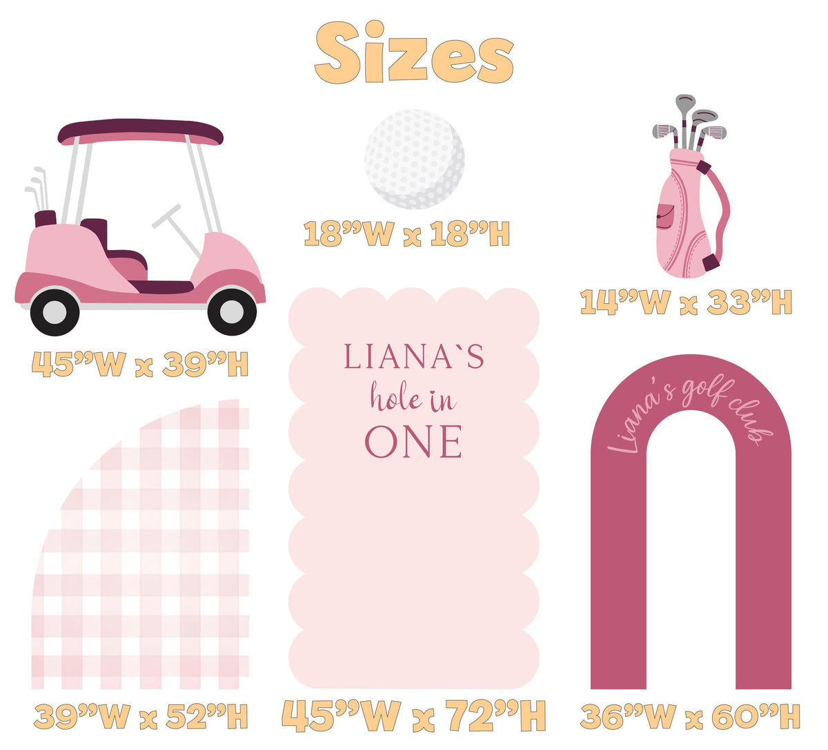 Hole in One Birthday Cutouts, Pink Golf Party Decor, Golf Baby Shower, 1st Birthday, Props, Sig, Golf Cart