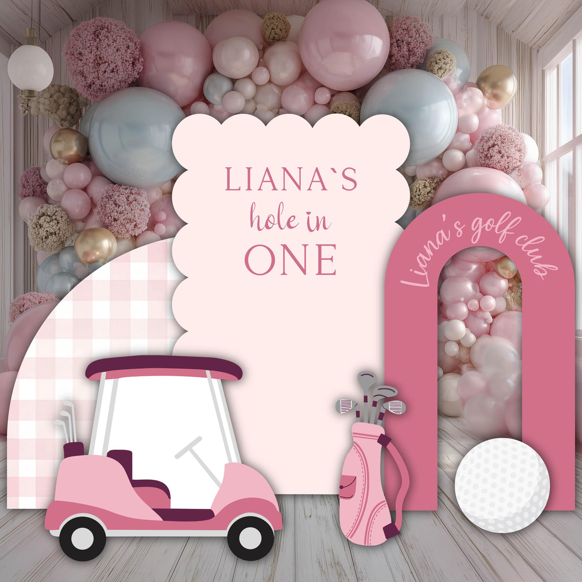 Hole in One Birthday Cutouts, Pink Golf Party Decor, Golf Baby Shower, 1st Birthday, Props, Sig, Golf Cart