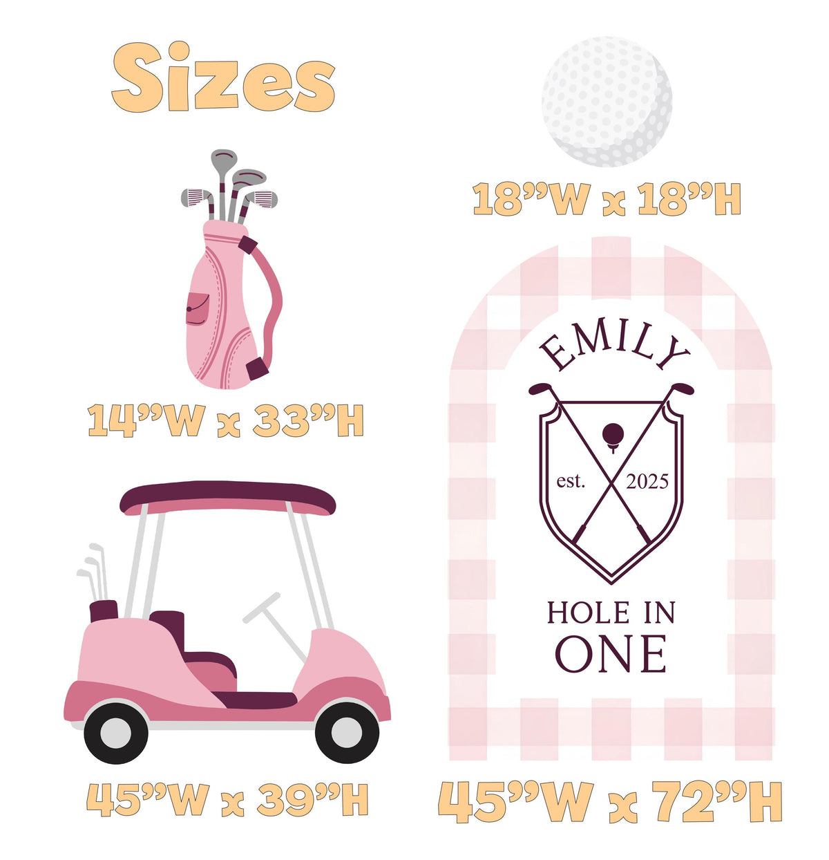 Hole in One Birthday Cutouts, Pink Golf Party Decor, Golf Baby Shower, 1st Birthday, Props, Signs, Golf Cart