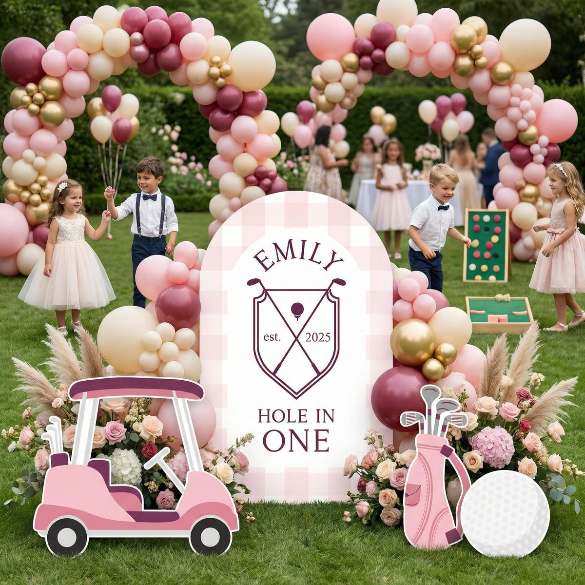 Hole in One Birthday Cutouts, Pink Golf Party Decor, Golf Baby Shower, 1st Birthday, Props, Signs, Golf Cart