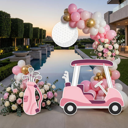 Hole in One Birthday Cutouts, Pink Golf Party Decor, Golf Baby Shower, 1st Birthday, Props, Sign, Golf Cart