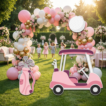 Hole in One Birthday Cutouts, Pink Golf Party Decor, Golf Baby Shower, 1st Birthday, Props, Sign, Golf Cart