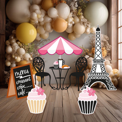 French Cafe Cutouts, Eiffel Tower, Bakery Shop, Birthday Props, Paris Baby Shower, Dessert Shop, Patisserie Party Backdrop