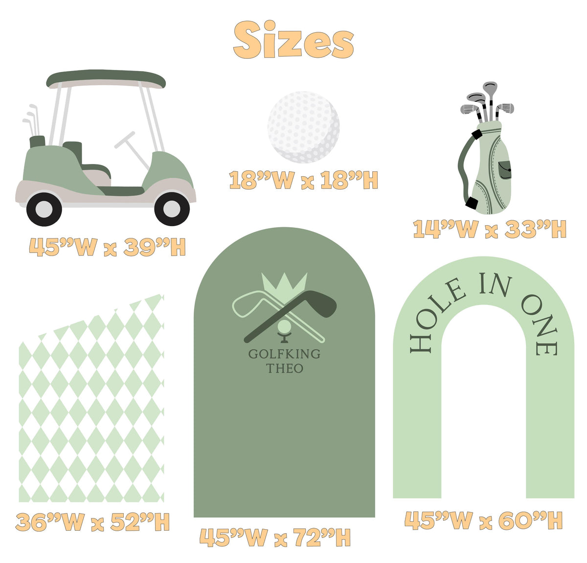 Hole in One Birthday Cutouts, Green Golf Party Decor, Golf Baby Shower, 1st Birthday, Props, Sig, Golf Cart
