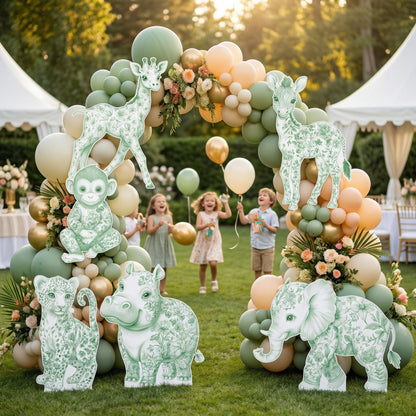 Green Toile Safari Animals Cutouts (Animal Props Only), Chinoiserie, Toile de Jouy Backdrop, Baby Shower Decor, 1st Birthday