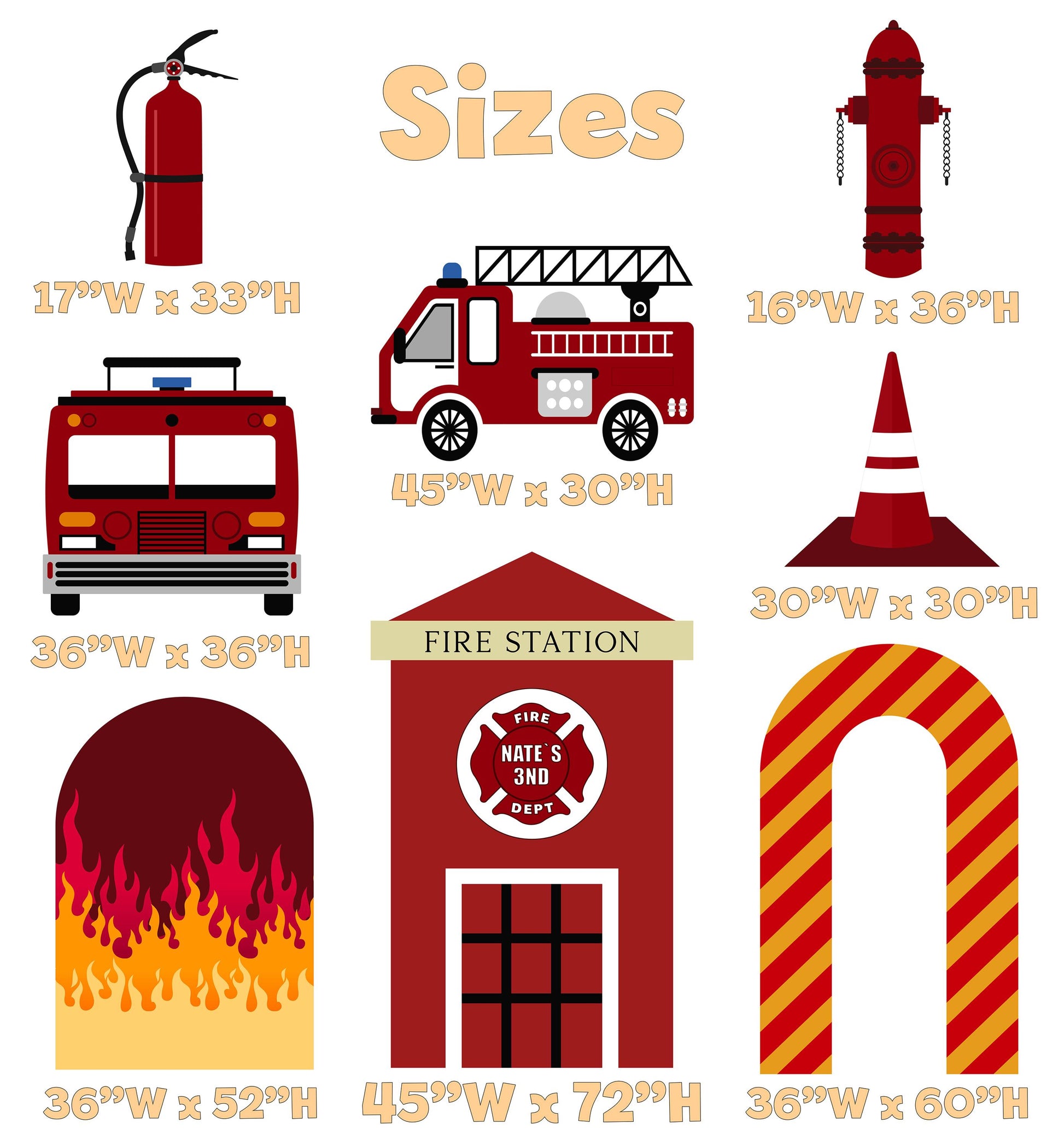 Firefighter Cutouts (Fire Station Facade), Backdrop, Yard Sign, Firefighter Theme Party, Centerpieces, Kids Even Decor, Fire Truck Props, Fire Station