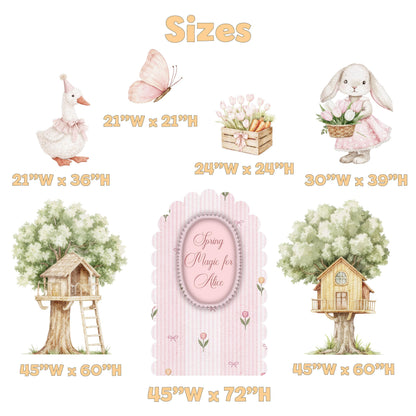 Pink Easter Bunny Cutouts, Storybook Baby Shower, Backdrop, Girls Birthday, Cottagecore Spring, Goose, Rabbit