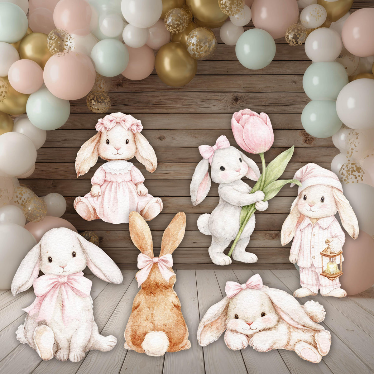 Pink Easter Bunny Cutouts, Storybook Baby Shower, Backdrop, Baby Girl, Cottagecore Spring, 1st Birthday