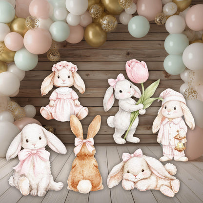 Pink Easter Bunny Cutouts, Storybook Baby Shower, Backdrop, Baby Girl, Cottagecore Spring, 1st Birthday