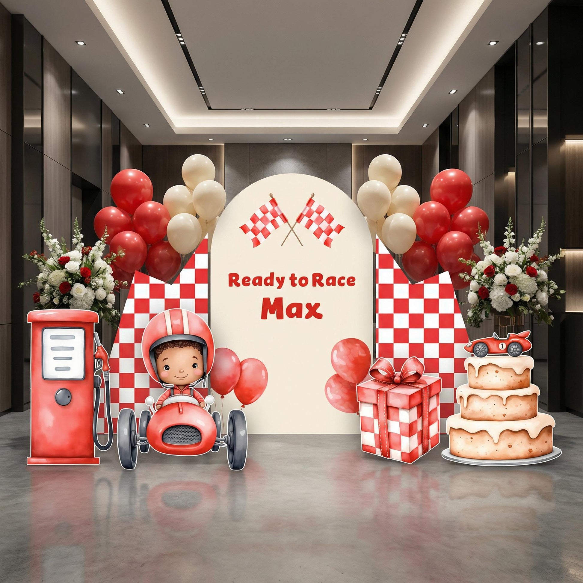 Red Racer Cutouts — custom party decor, printed and cut to shape