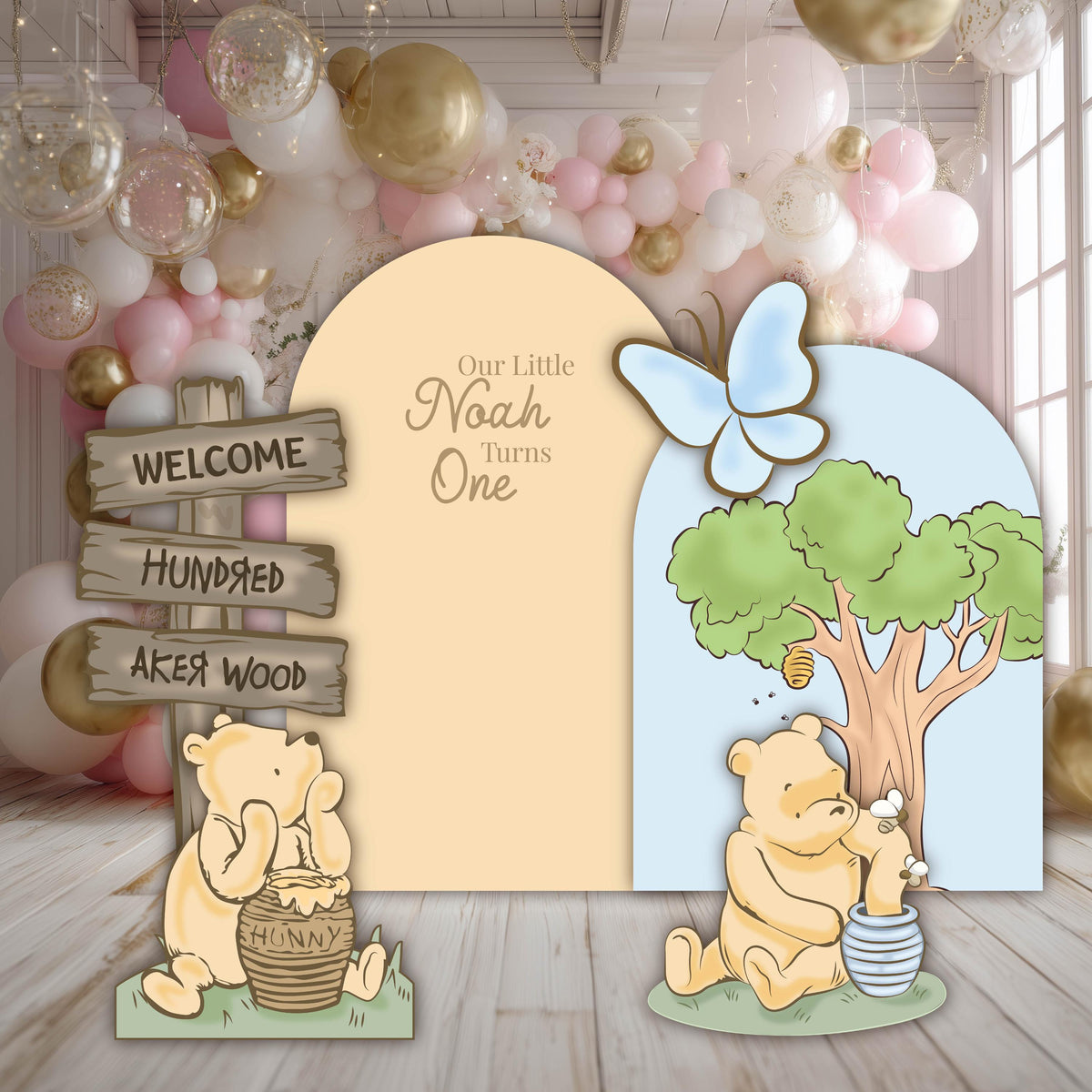 Classic Honey Bear Cutouts (Double Arch with Signpost), Baby Shower Decor, Backdrop, Baby Boy, Bear Props, 1st Birthday