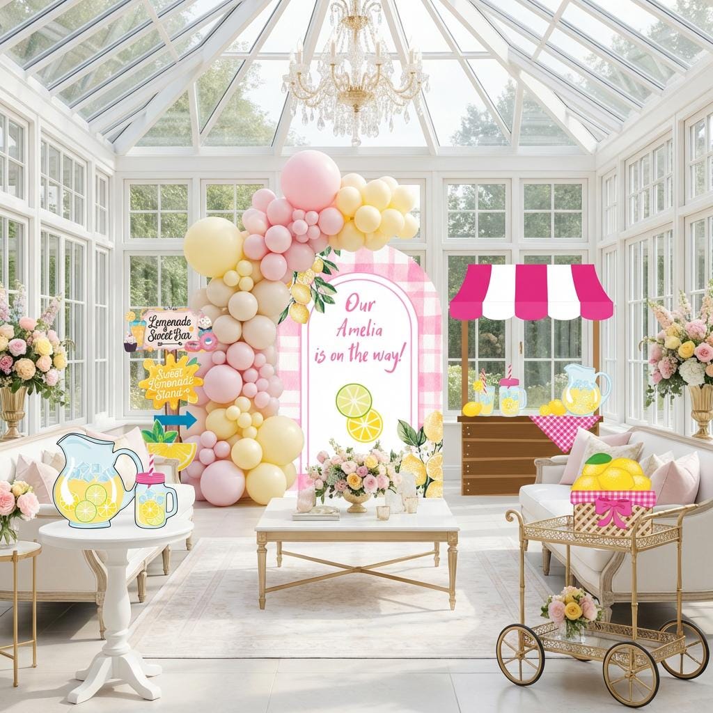 Lemonade Party Cutouts (Lemonade Stand), Main Squeeze, Backdrop, Two Sweet Birthday, Pink Lemonade Decor, Baby Shower, Summer Party, Lemonade Stand