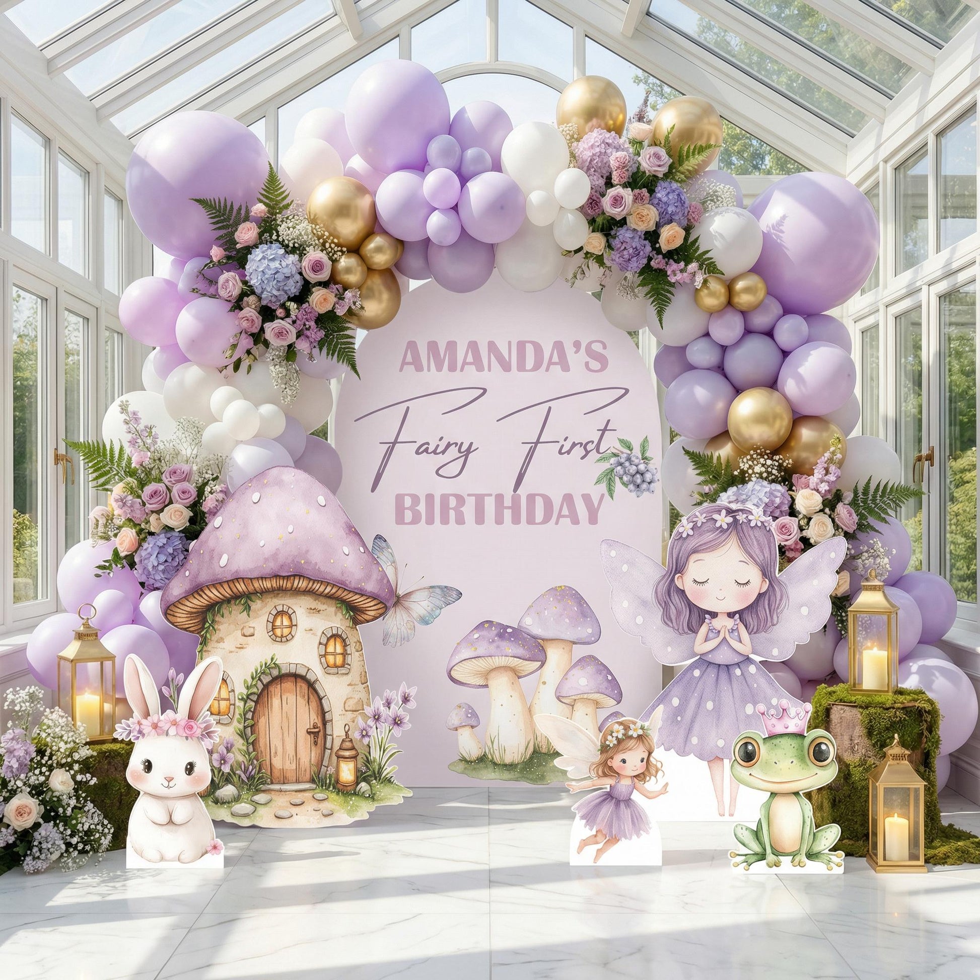 Purple Fairy First Birthday Cutout, Fairy Garden, Whimsical Fairy Baby Shower, Enchanted Fairy, Fairytale, Princess, Mushroom Backdrop