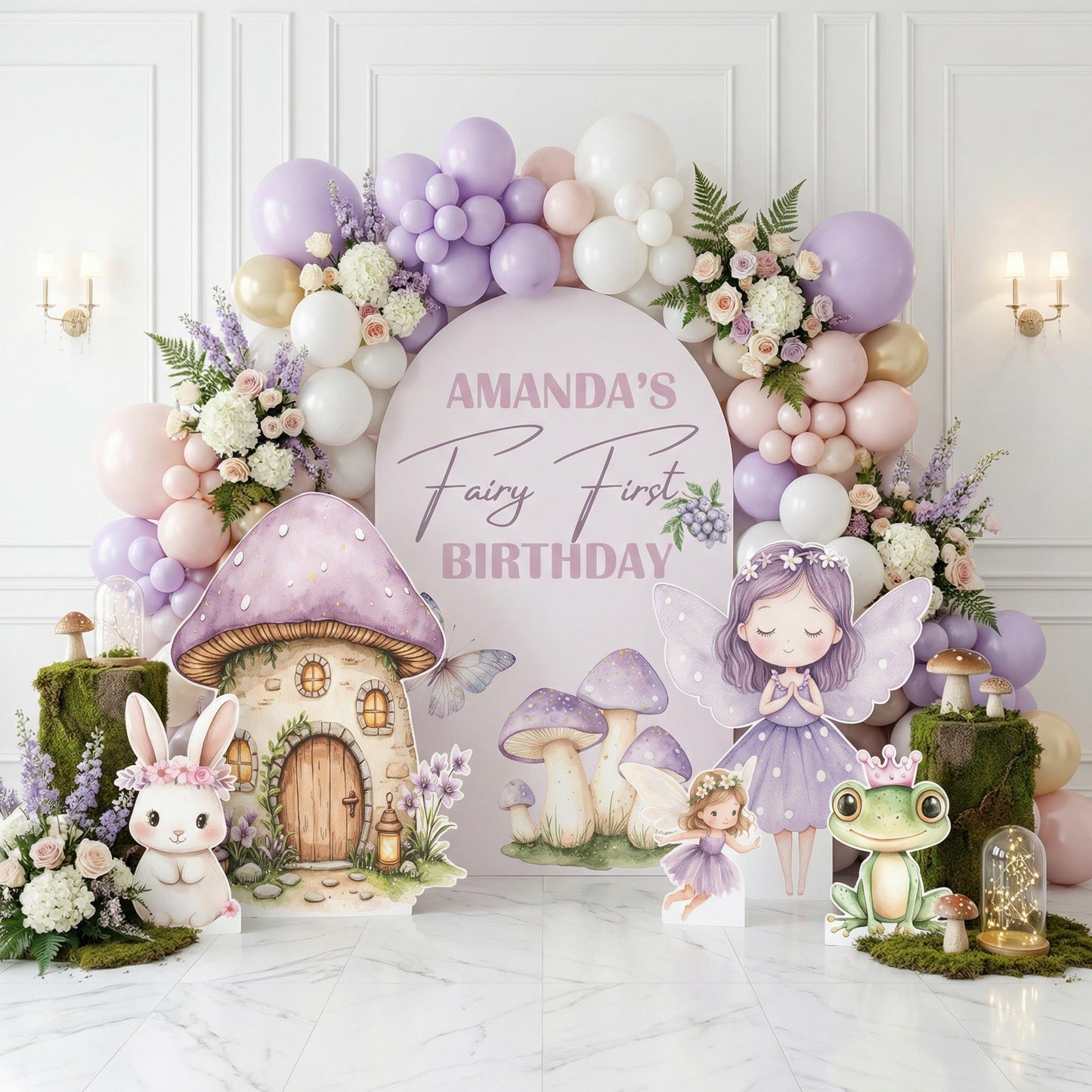 Purple Fairy First Birthday Cutout, Fairy Garden, Whimsical Fairy Baby Shower, Enchanted Fairy, Fairytale, Princess, Mushroom Backdrop