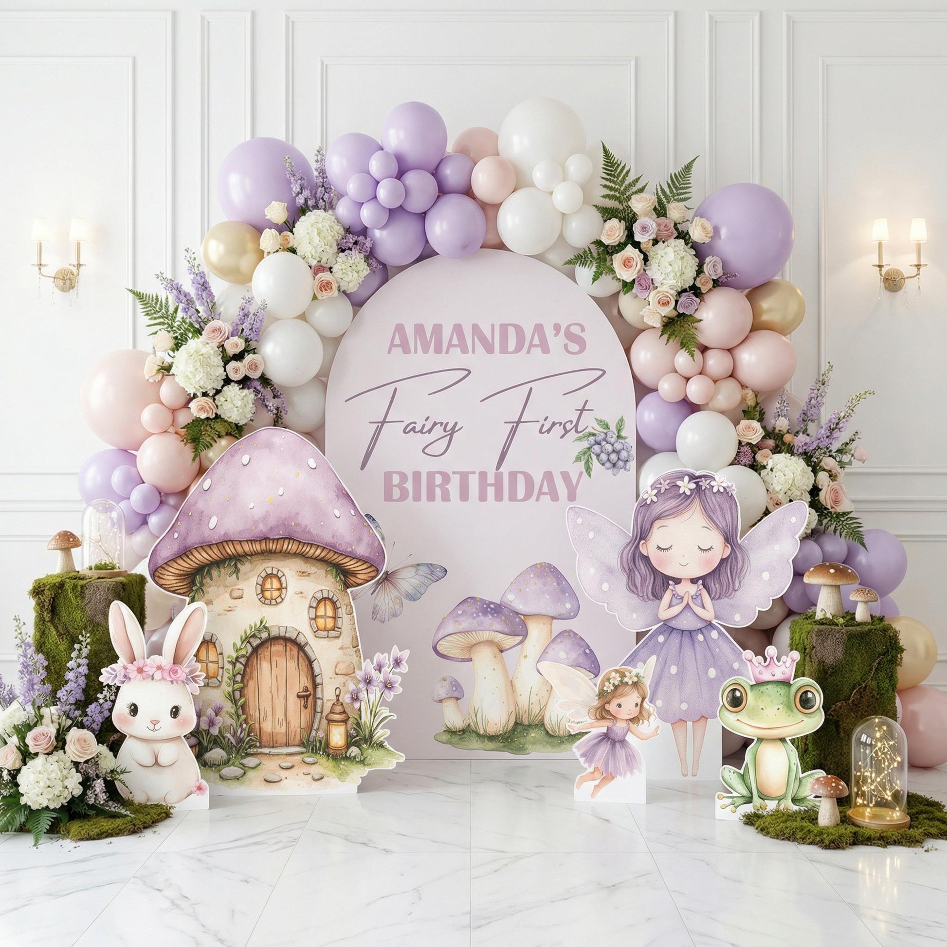Purple Fairy First Birthday Cutout, Fairy Garden, Whimsical Fairy Baby Shower, Enchanted Fairy, Fairytale, Princess, Mushroom Backdrop