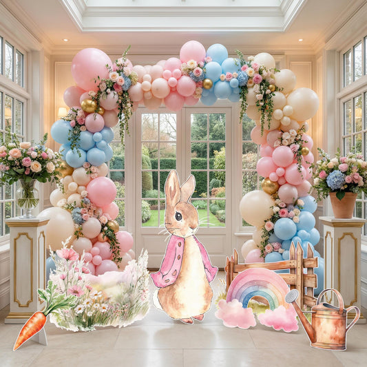 Garden Bunny Cut Out SET — custom party decor, printed and cut to shape