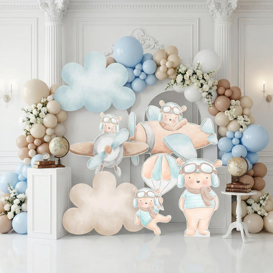 Blue Aviator Bear Party Cutouts — custom party decor, printed and cut to shape