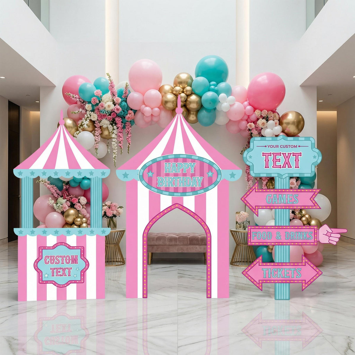 Pastel Pink Circus Party Cutouts, Carnival Baby Shower, Girls 1st Birthday Decor, Circus Tent, Photo Booth Frame, Custom Sign