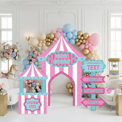 Pastel Pink Circus Party Cutouts, Carnival Baby Shower, Girls 1st Birthday Decor, Circus Tent, Photo Booth Frame, Custom Sign