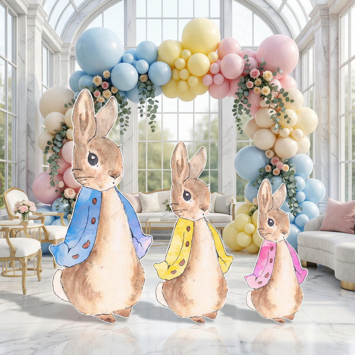 Garden Bunny Cutout — custom party decor, printed and cut to shape