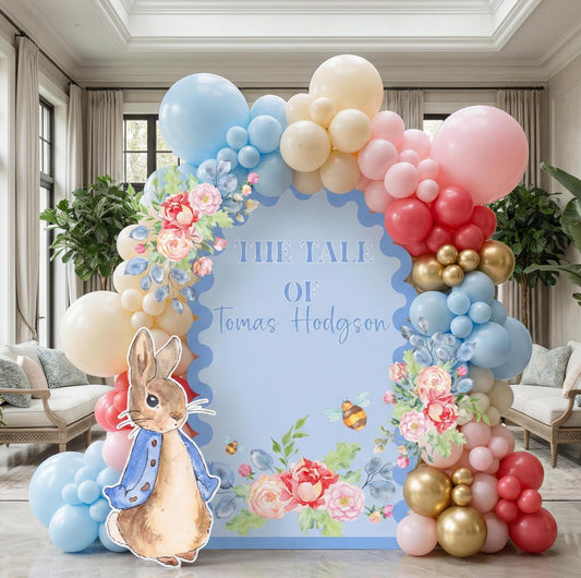 Blue Garden Bunny Cutout — custom party decor, printed and cut to shape
