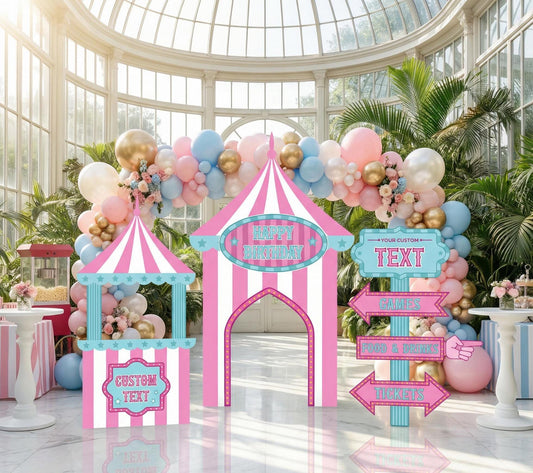 Pastel Pink Circus Party Cutouts — custom party decor, printed and cut to shape