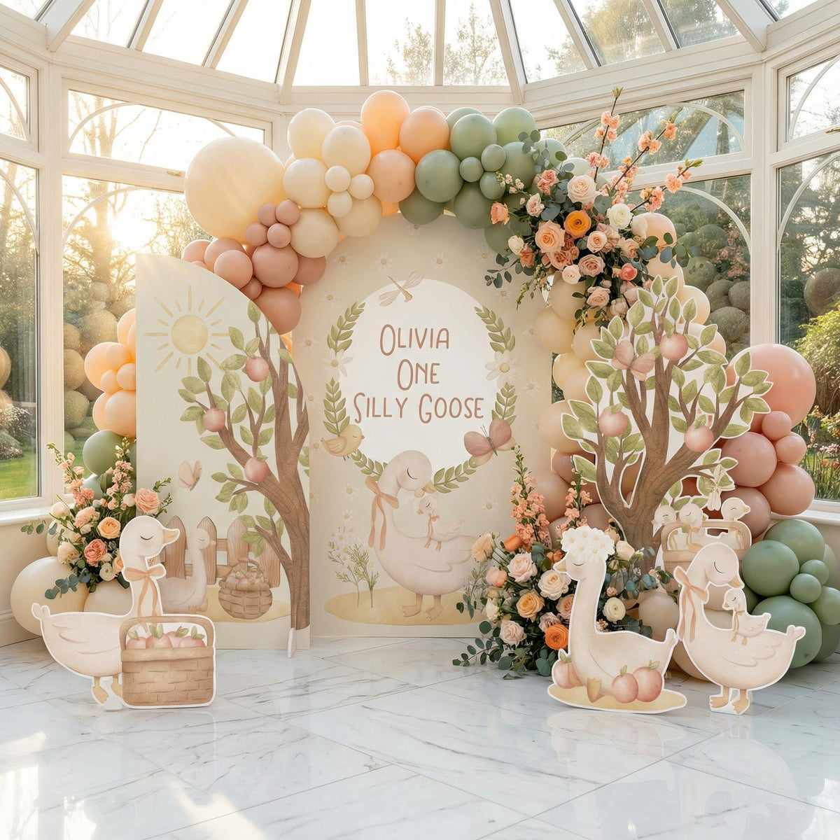 One Silly Goose Cutouts — custom party decor, printed and cut to shape