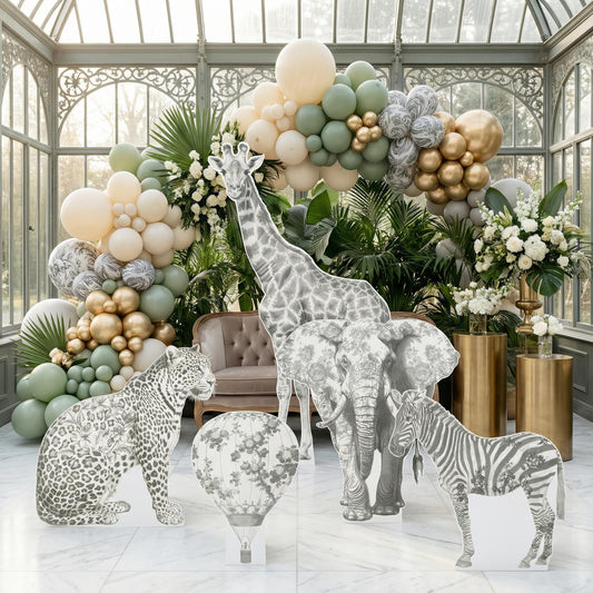 Gray Toile Safari Animals Cutouts — custom party decor, printed and cut to shape
