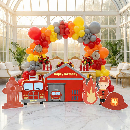 Personalized Firefighter Backdrop Prop — custom party decor, printed and cut to shape