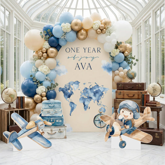 Blue Aviator Cutout — custom party decor, printed and cut to shape