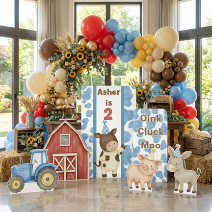 Farm Animals Cutouts Set (Oink Cluck Moo), Baby Boy, Barnyard Birthday Prop, Farm Animal Standee, Baby Shower,Farm Themed Party Decor,Centerpieces,Yard Signs