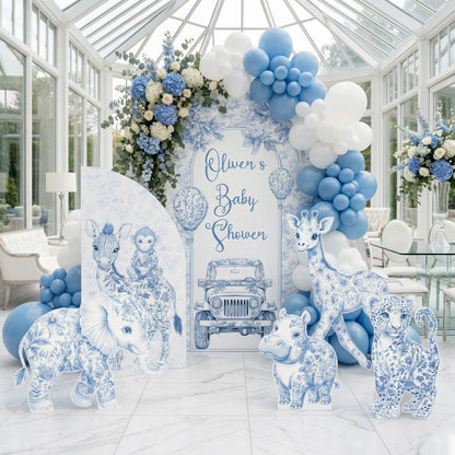 Blue Toile Safari Animals Cutouts — custom party decor, printed and cut to shape
