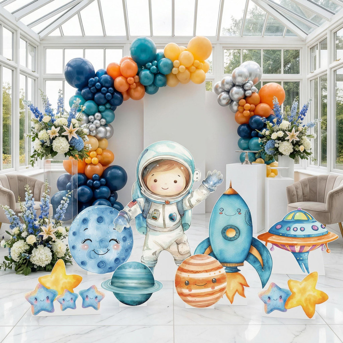 Astronaut Party Cutouts — custom party decor, printed and cut to shape