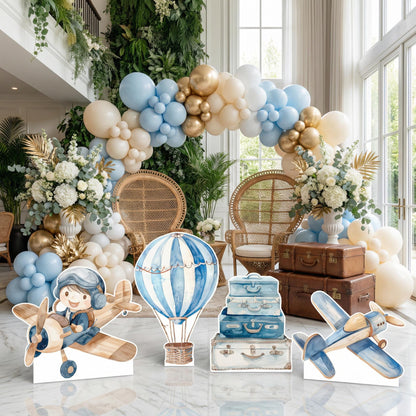 Blue Aviator Cutout (Two Planes), Time flies, Adventure Baby Shower, Watercolor Hot Air Balloon, Airplane Backdrop, Birthday Decor,Baby Boy,Centerpieces