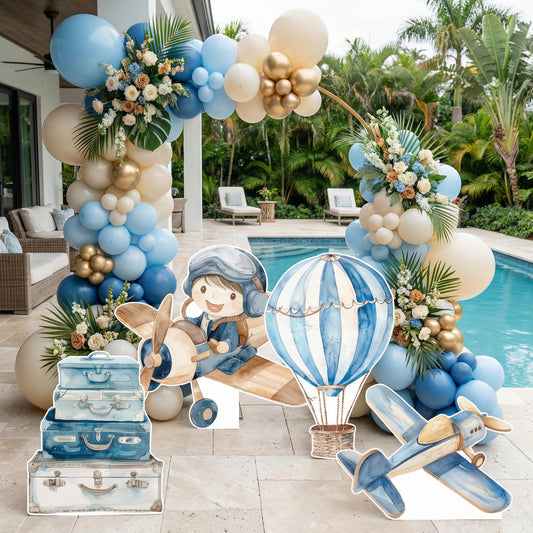 Blue Aviator Cutout — custom party decor, printed and cut to shape