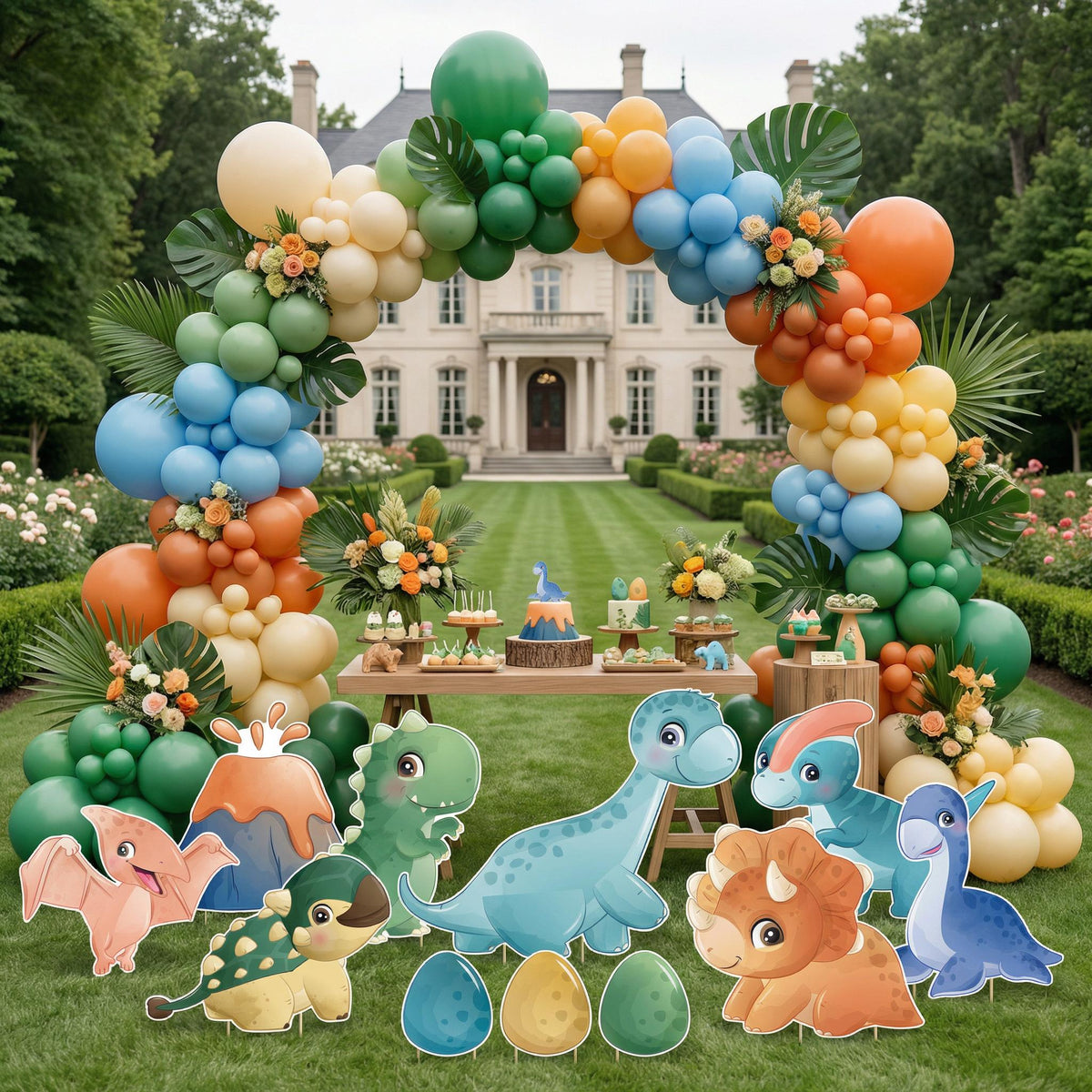 Dinosaur Party Cutouts — custom party decor, printed and cut to shape