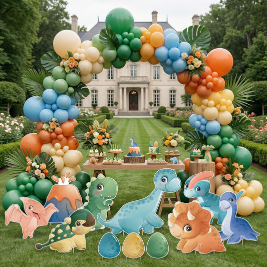 Dinosaur Party Cutouts — custom party decor, printed and cut to shape