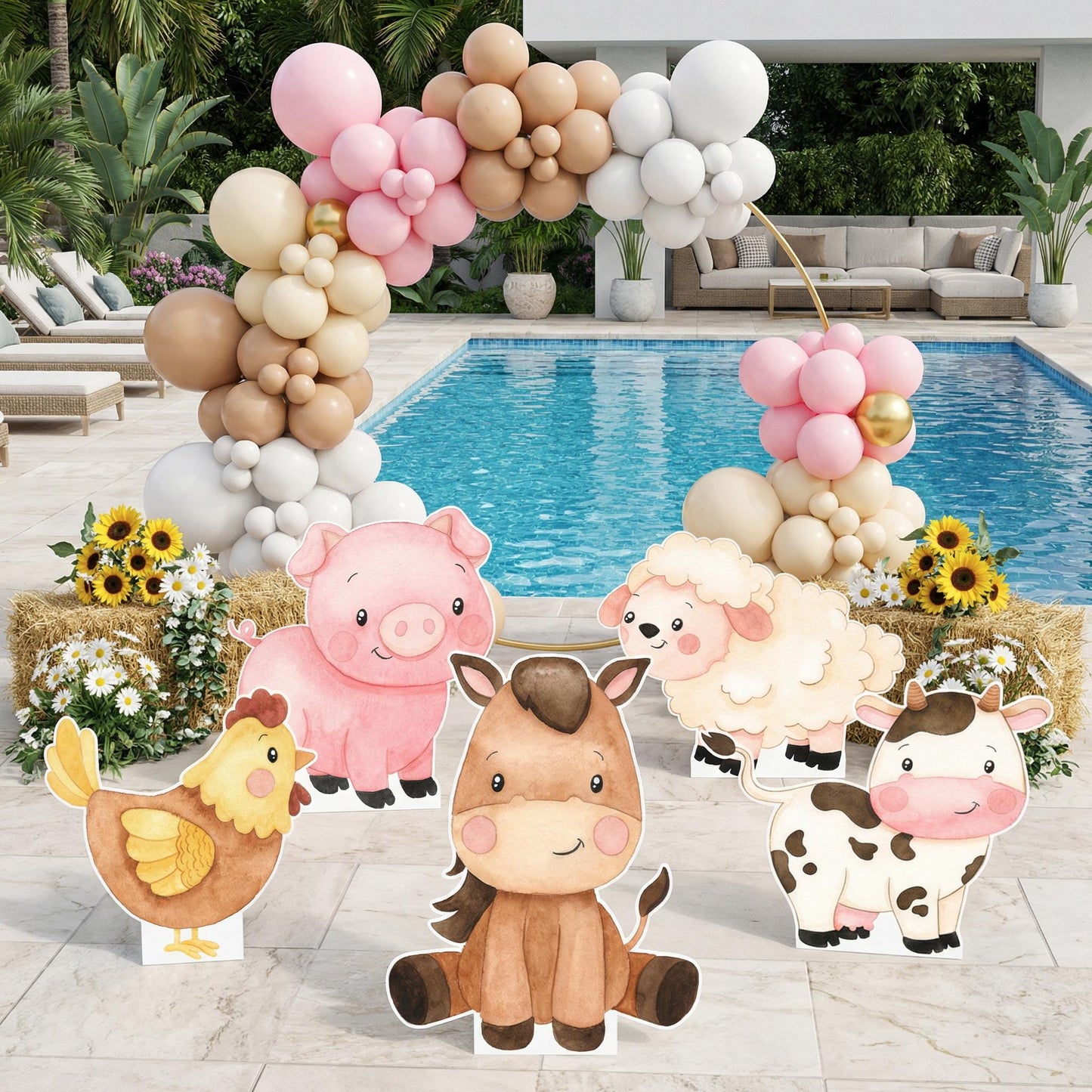 Watercolor Farm Animals Cutouts Set, Birthday Decor, Barnyard Birthday Prop, Farm Animal Standee, Baby Shower, Centerpieces, Backdrop, Signs