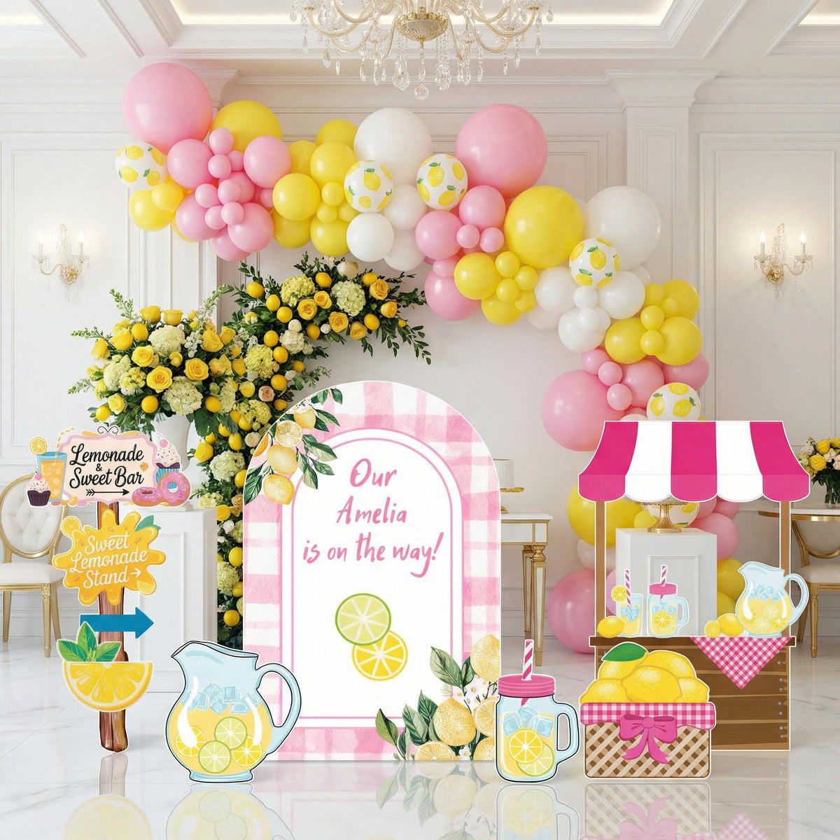 Lemonade Party Cutouts (Lemonade Stand), Main Squeeze, Backdrop, Two Sweet Birthday, Pink Lemonade Decor, Baby Shower, Summer Party, Lemonade Stand