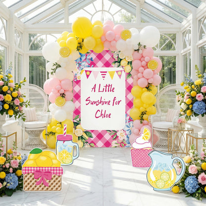 Lemonade Party Cutouts (Pink Gingham), Main Squeeze, Backdrop, Two Sweet Birthday, Pink Lemonade Decor, Baby Shower, Summer Party, Lemonade Stand