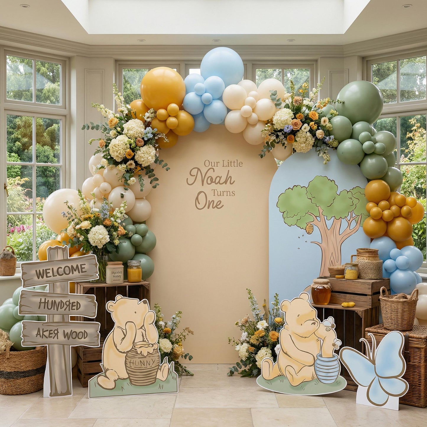 Classic Honey Bear Cutouts (Double Arch with Signpost), Baby Shower Decor, Backdrop, Baby Boy, Bear Props, 1st Birthday